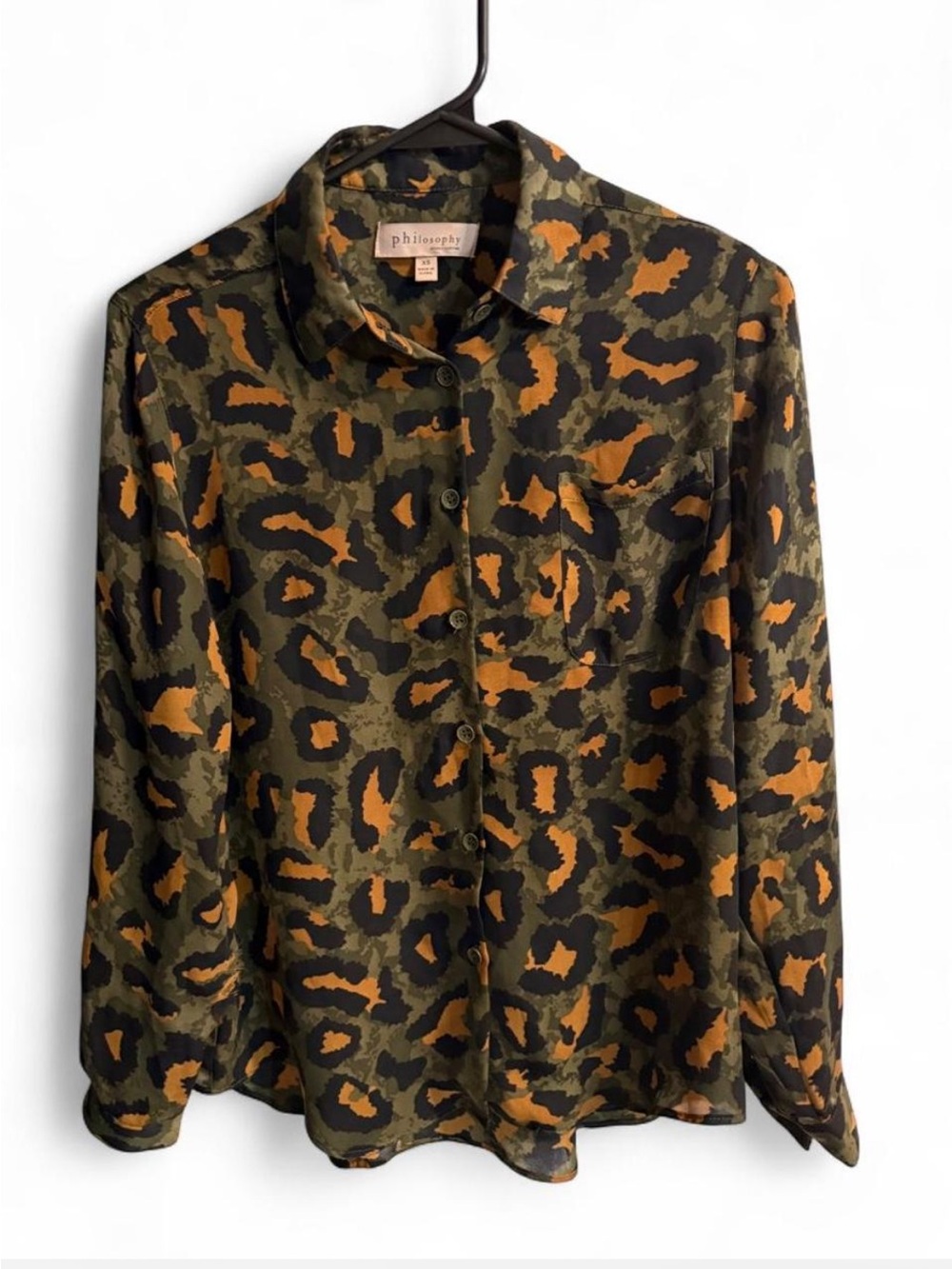 Philosophy Olive and Orange Leopard-Print Button-Down Shirt